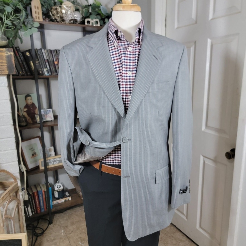 BACHRACH Men's Sport Coat Blazer Two Button Gray Striped Size 42L‎ Made in ITALY
